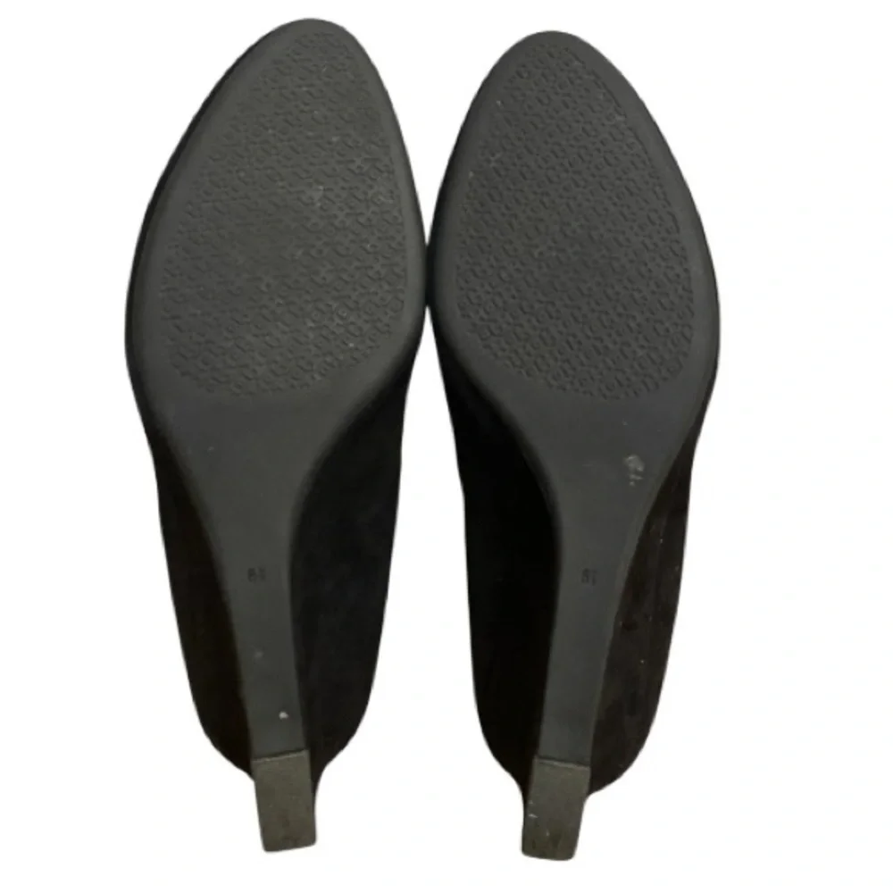 Tory Burch Luna Suede Black Flats with Gold Logo Wedge